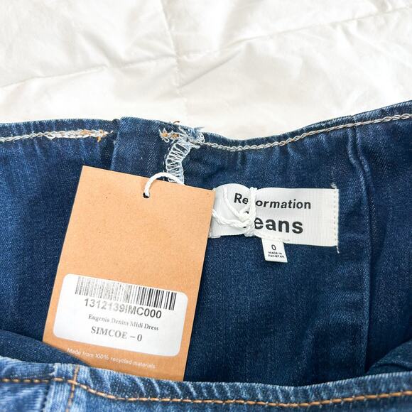 NWT Reformation Eugenia Strapless Denim Midi Dress Simcoe Blue Size 0 - Picture 8 of 8